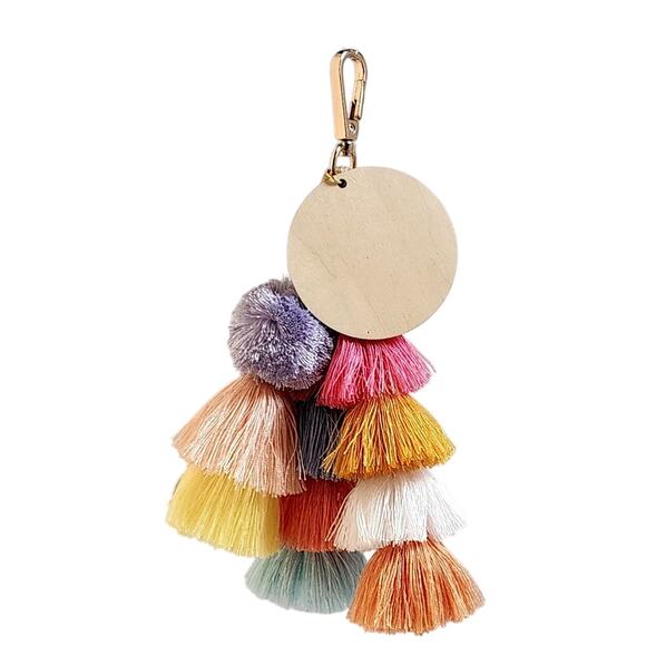 Keychain Tassel / Purse / Bag Luggage  Boho Pom Pom Charm Colorful & Fun - Picture 3 of 3